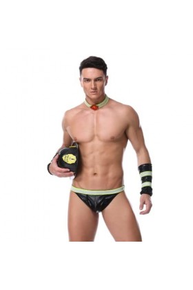 JPXJGT Homme Slip String Thong Lingerie Noir Combinaison Cuir Cosplay Costum Sexy Color:Black,Size:One Size 