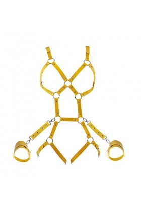 BBOHSS Femmes Corps Harnais en Cuir Punk Soutien-Gorge Costume Jarretière Club Party Rave Halloween Ceinture Creuse Costume D