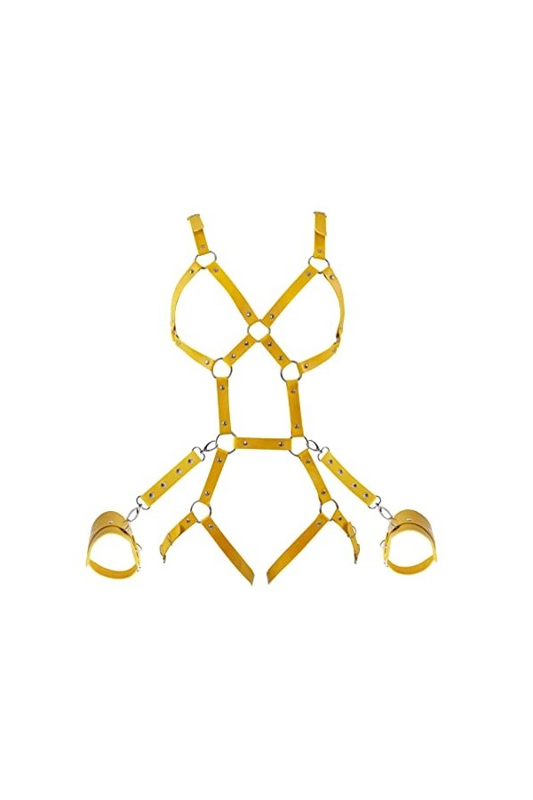 BBOHSS Femmes Corps Harnais en Cuir Punk Soutien-Gorge Costume Jarretière Club Party Rave Halloween Ceinture Creuse Costume D