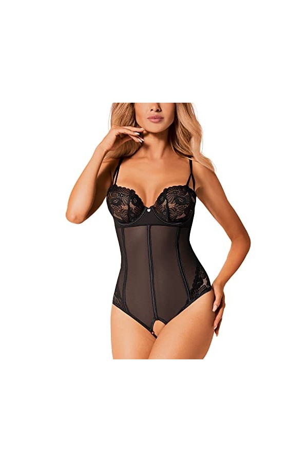 Obsessive Body Sexy Serena Love Teddy, Noir,M-L