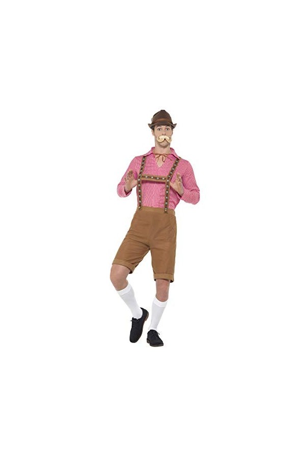 Mr Bavarian Costume, Red & Brown, with Shirt & Lederhosen, XL 