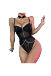DAGIN Body une pièce sexy en dentelle pour femme, lingerie sexy, décolleté en V profond Color : Pink, Size : XL 