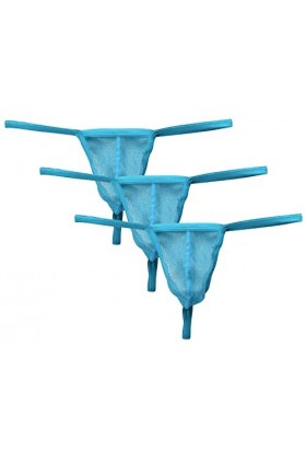 AIEOE Strings Homme 3 Pièces Sexy G-String Ensemble Légèrement Transparent sous-Vêtements Culottes en Gaze Bleu Clair XL