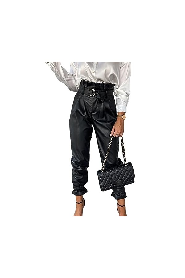 DCIUSTFHE Femmes Sexy Cuir PU Décontracté Taille Haute Droit Détaché Pantalon en Cuir Boîte De Nuit Barres DS Scène Vêtements