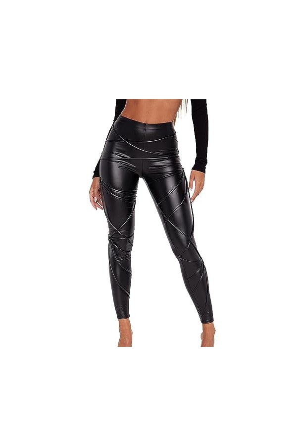 DCIUSTFHE Femmes Sexy Cuir PU Décontracté Laçage Serré Haute Élasticité Petite Jambe Pantalon en Cuir Boîte De Nuit Bars DS S