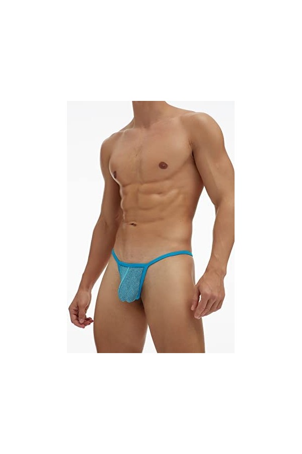 AIEOE Strings Homme 3 Pièces Sexy G-String Ensemble Légèrement Transparent sous-Vêtements Culottes en Gaze Bleu Clair XL
