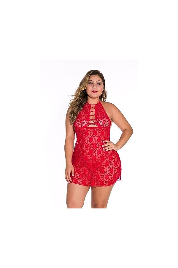 ZTIANEF Ouvrir lentrejambeSexy Back Crossover Lingerie romade érotique Tout-en-Un Pyjama, Rouge, 4XL