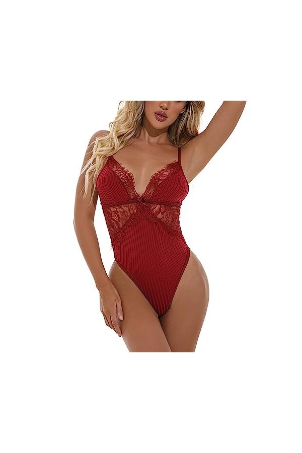 ZTIANEF Costume de Femme de chambreLingerie érotique Tunique Slim Sexy Combinaison, Rouge, L