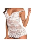 ZTIANEF Bas basLingerie érotique d’été Pyjama Sexy Bretelles Chemise de Nuit, Blanc, L