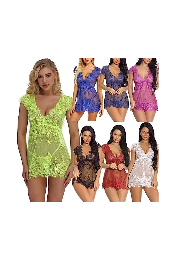 ZTIANEF Ouvrir lentrejambeSexe Transparent de Femme Lingerie Pyjama, Violet, XXL