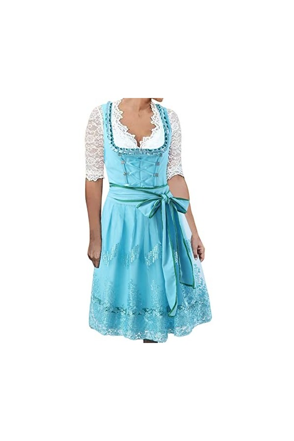 Oktoberfest Costumes Allemagne Oktoberfest Robe vintage à manches courtes pour femme Robe de bière, bleu, XXL