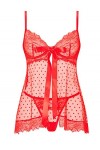 Ann Summers - Bon Bon Ensemble de lingerie nuisette en dentelle à pois pour femme, robe rouge, dos nu avec string assorti - R