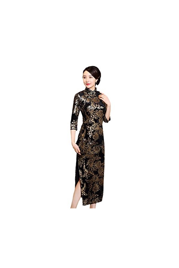 Bervoco Qipao Robe de mariée style oriental en velours doré, Td0064-1, Taille M