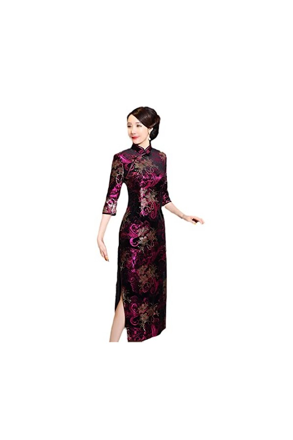 Bervoco Qipao Robe de mariée style oriental en velours doré, Td0064-1, Taille M