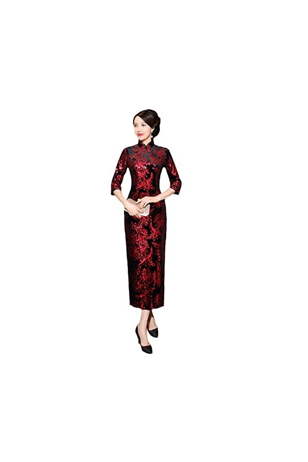 Bervoco Qipao Robe de mariée style oriental en velours doré, Td0064-1, Taille M