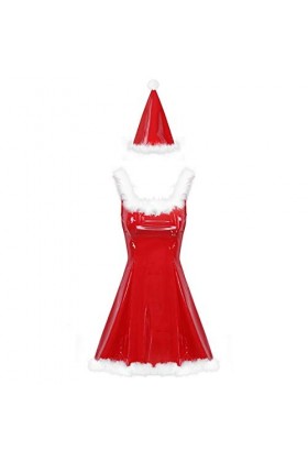 YIJIAN Robe Femme Mrs Santa Claus Robe Coiffe carré Robe de Plume sans Manches avec Chapeau Color : One Size, Size : M 