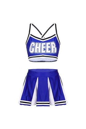 KSDFIUHAG Déguisements Adultes Femmes Dames Costume Uniforme Clubwear Dos Croisé Crop Top avec Jupe Plissée-Blue_S