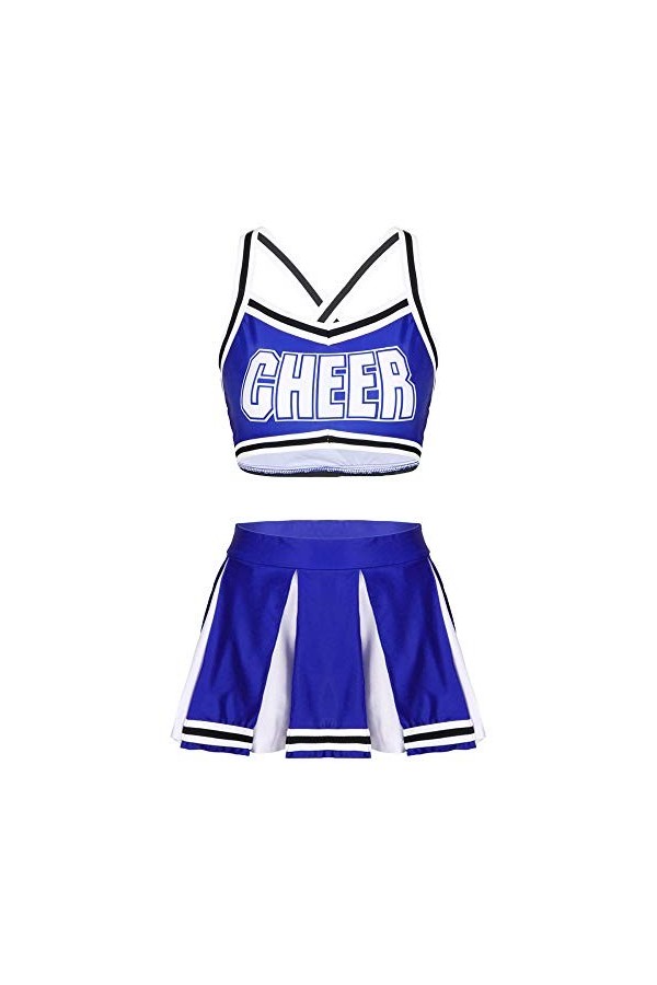 KSDFIUHAG Déguisements Adultes Femmes Dames Costume Uniforme Clubwear Dos Croisé Crop Top avec Jupe Plissée-Blue_S