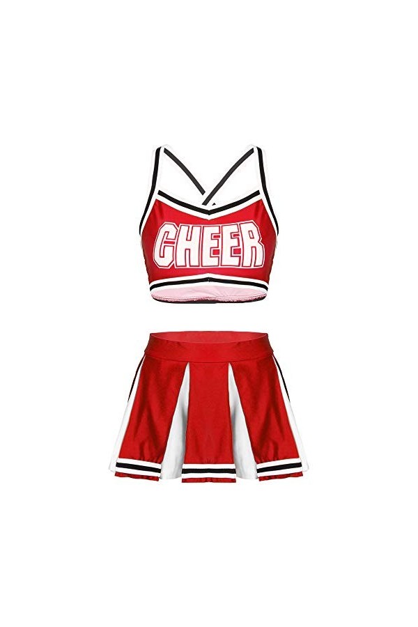 KSDFIUHAG Déguisements Adultes Femmes Dames Costume Uniforme Clubwear Dos Croisé Crop Top avec Jupe Plissée-Blue_S