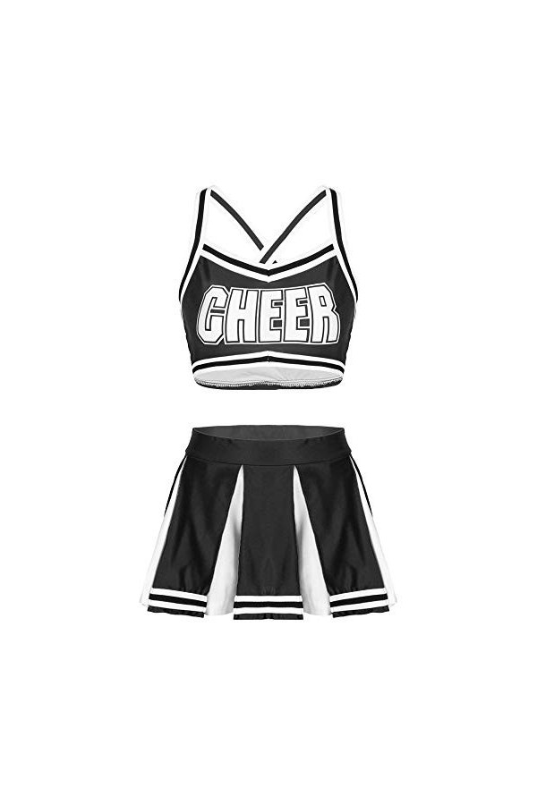 KSDFIUHAG Déguisements Adultes Femmes Dames Costume Uniforme Clubwear Dos Croisé Crop Top avec Jupe Plissée-Blue_S