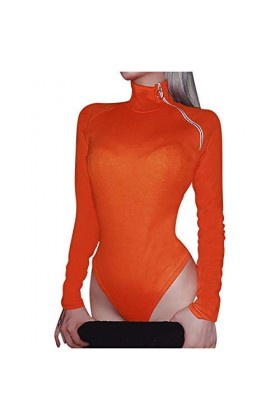 KSDFIUHAG Sexy Babydoll Lingerie Body pour Femme À Manches Longues À Col Roulé Zippery Bodycon Body Stretch Slim Combinaison 