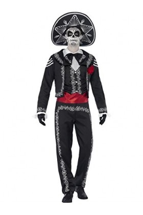 Smiffys Costume squelette Señor jour des morts, avec veste, pantalon et fausse chemiseet, Noir, M
