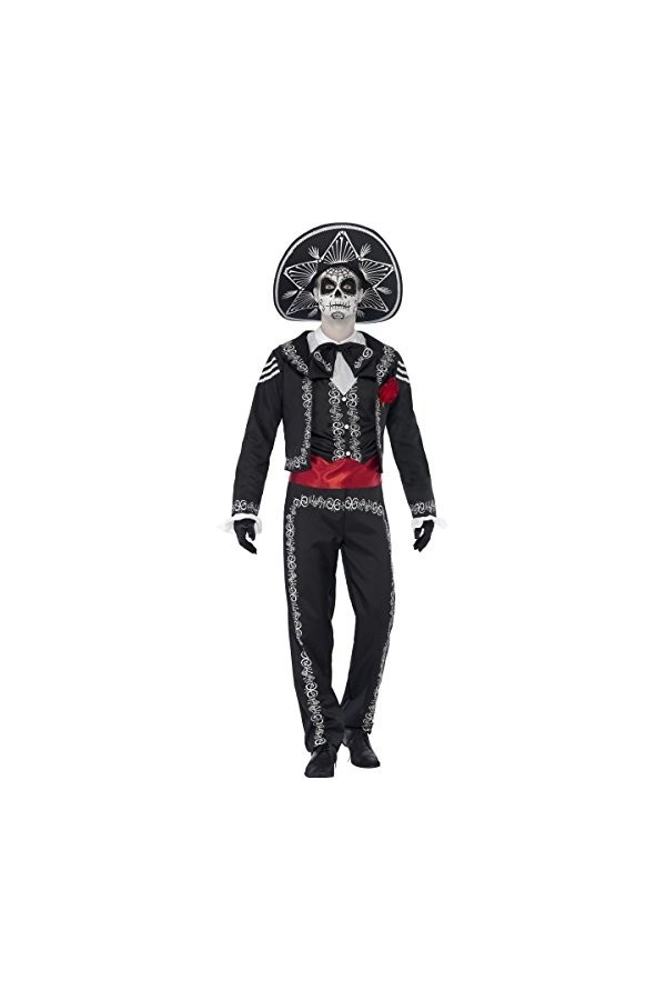 Smiffys Costume squelette Señor jour des morts, avec veste, pantalon et fausse chemiseet, Noir, M