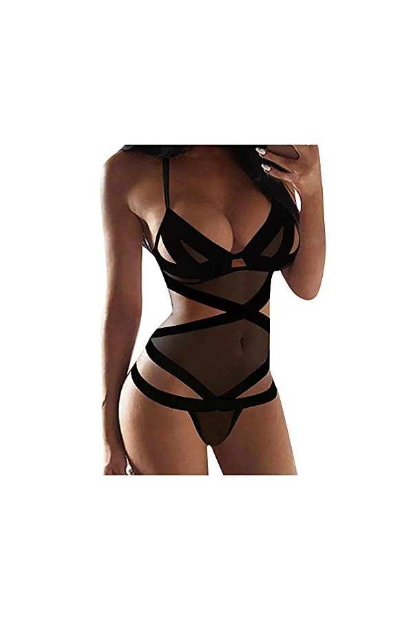 sous-vêtements Sexy pour Femmes, Lingerie, Bas de Corps, sous-vêtements Sexy en Maille Transparente, Lingerie à Bandes, Pyjam