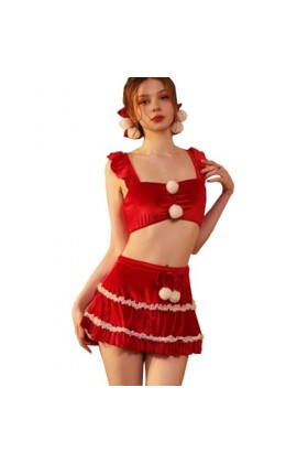 SNOMYRS Lingerie de Noël sexy pour femme - Costume de Père Noël - Rouge - Kawaii - Cosplay - Nuisette - Jupe pyjama
