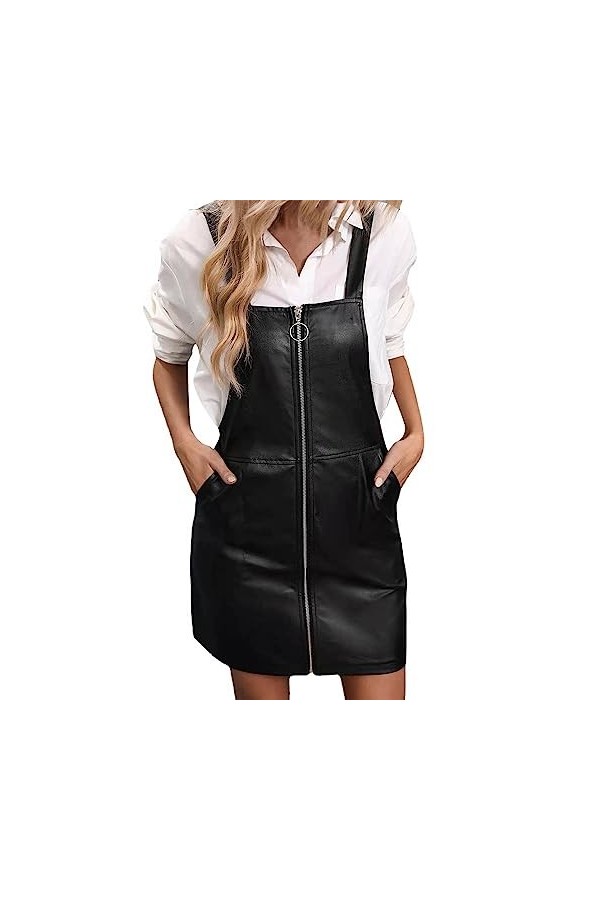 DCIUSTFHE Femmes Sexy Faux Cuir Fermeture Éclair sans Manches sans Bretelles Robe Bar Boîte De Nuit DS Jeu De Rôle Scène Cost