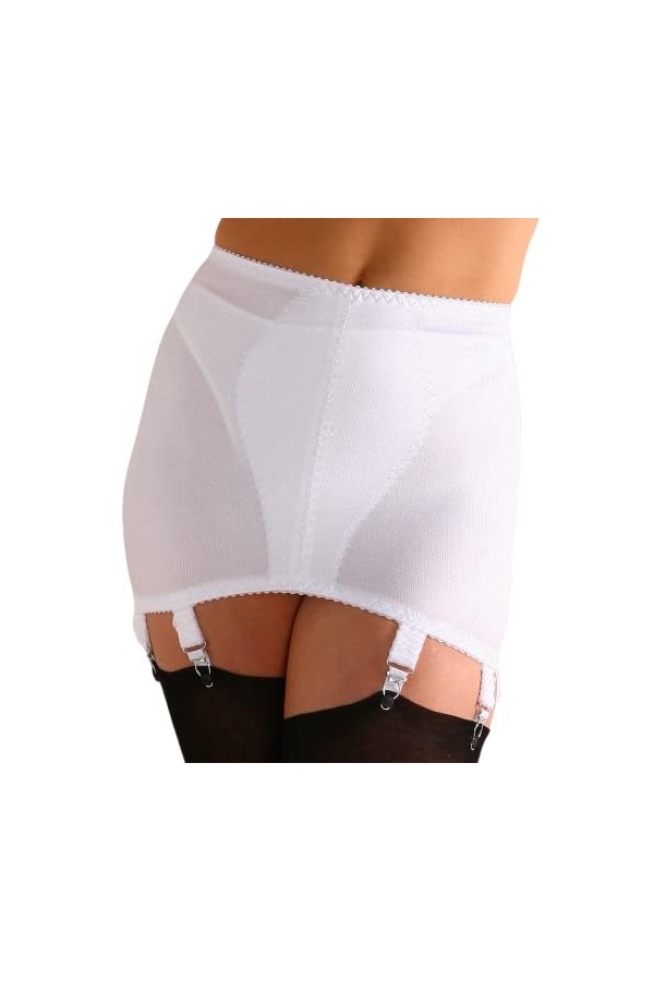 Nylon Dreams NDG8 Ceinture gainante à 8 sangles ouverte par le bas Style vintage, blanc, XS