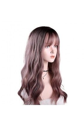 DUNEL Wigs Hair For Women Long Body Wave Wigs With Bangs for Women Ombre Pink Costume Cosplay Party Wig Beauty for Daily