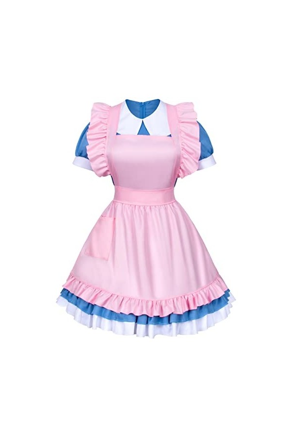 Ensemble tablier de soubrette rétro réglable à volants avec poches et couvre-chefs français, Style2 Rose, taille unique