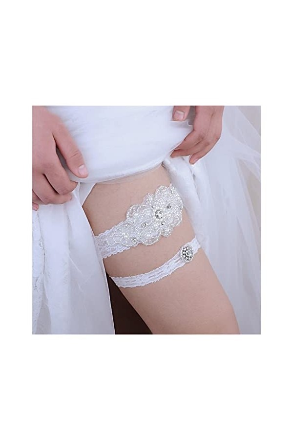 ZZSRJ Mariée Mariage Jarretière Jumelette De Lace Jeune Bague Blanc Sexy Fleur Cadeau Dames Decoration de la fête de mariée 