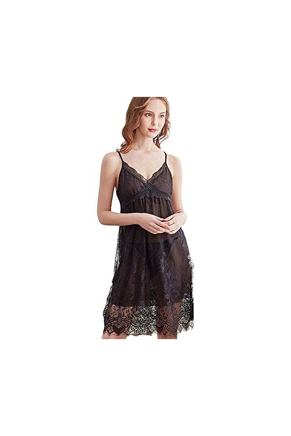 LLSS Lingerie Sexy pour Femmes, Pyjamas en Fil Net de Dentelle, Soie de Glace, Jupon Transparent, Service à Domicile