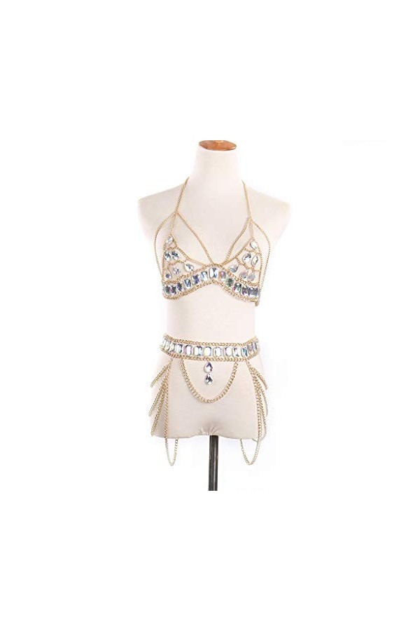 Corps, chaîne, soutien-gorge, chaîne, soutien-gorge, bijoux, collier sexy, bikini, fête sur la plage,Gold