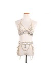 Corps, chaîne, soutien-gorge, chaîne, soutien-gorge, bijoux, collier sexy, bikini, fête sur la plage,Gold