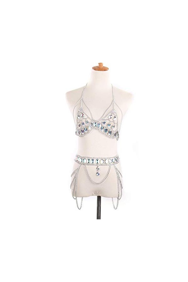 Corps, chaîne, soutien-gorge, chaîne, soutien-gorge, bijoux, collier sexy, bikini, fête sur la plage,Gold