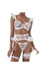 Ensemble de Lingerie Sexy en Maille pour Femme, Body en Dentelle avec Bretelles en Peluche et Porte-Jarretelles. Color : Whi