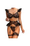 Ensemble de Lingerie Sexy en Maille pour Femme, Body en Dentelle avec Bretelles en Peluche et Porte-Jarretelles. Color : Whi