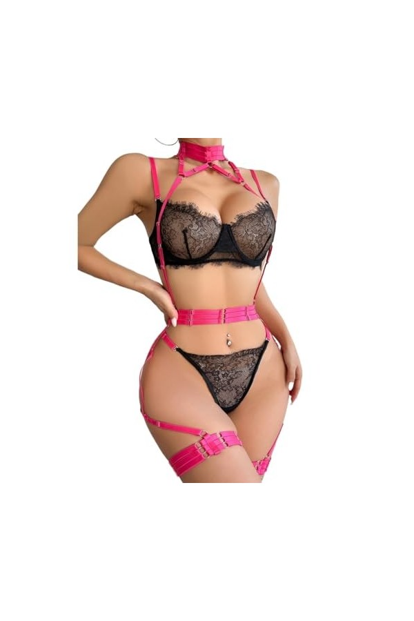 Ensembles de Lingerie Sexy pour Femmes, Bretelles liées réglables, Teddy Babydoll, Body à Armatures Color : Yellow, Size : S