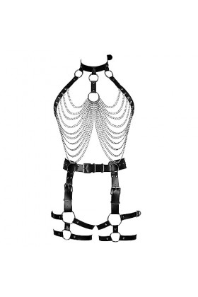 Femmes plus size Body Chain garter Belt set bandoulière ajourée Bra Punk Festival rave Wear Orange - jaune 