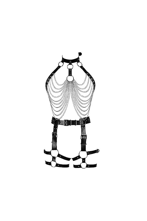 Femmes plus size Body Chain garter Belt set bandoulière ajourée Bra Punk Festival rave Wear Orange - jaune 