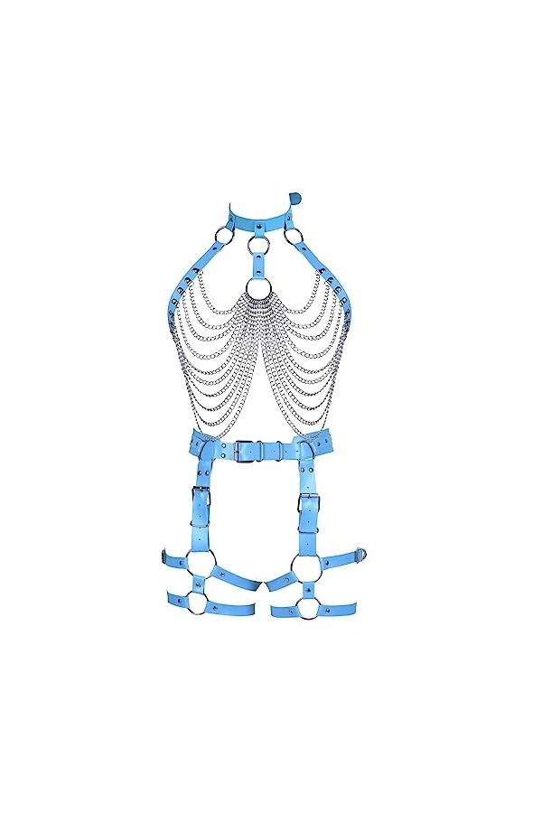 Femmes plus size Body Chain garter Belt set bandoulière ajourée Bra Punk Festival rave Wear Orange - jaune 