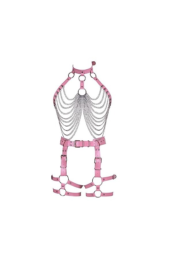 Femmes plus size Body Chain garter Belt set bandoulière ajourée Bra Punk Festival rave Wear Orange - jaune 