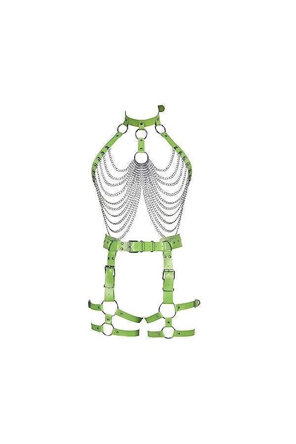 Femmes plus size Body Chain garter Belt set bandoulière ajourée Bra Punk Festival rave Wear Orange - jaune 