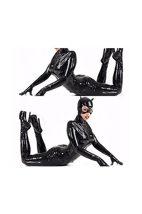 EXECAB Catsuit Noir Latex Sexy Combinaison Avant Fermeture éclair Costumes masqué Catwoman Manches Longues Body,2XL,Black