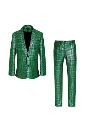 GilRu Costume à paillettes pour homme, fête, scène, boîte de nuit, irisé et cool en similicuir noir, Noir , L