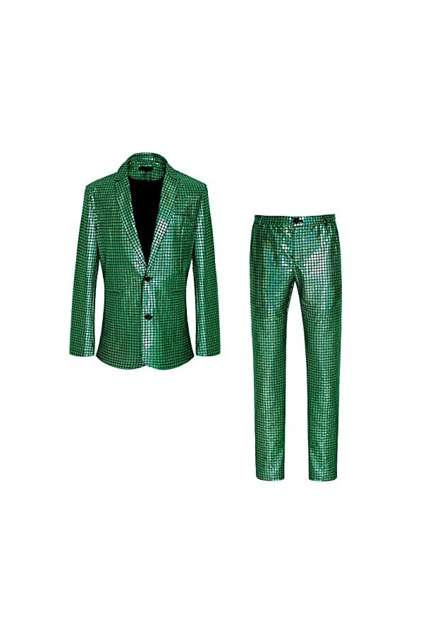 GilRu Costume à paillettes pour homme, fête, scène, boîte de nuit, irisé et cool en similicuir noir, Noir , L