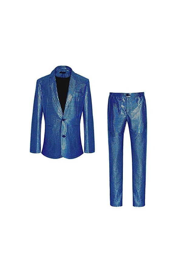 GilRu Costume à paillettes pour homme, fête, scène, boîte de nuit, irisé et cool en similicuir noir, Noir , L